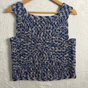 Handmade Blue and Tan Crochet Top, Size M, Vintage style, Boho, Retro